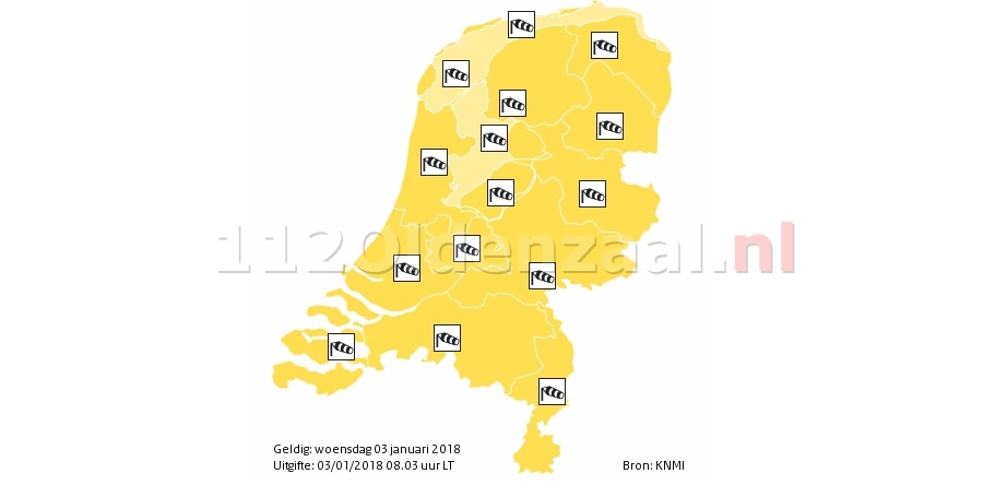 KNMI waarschuwt met code geel voor zware tot zeer zware windstoten; geen stoptrein tussen Oldenzaal en Hengelo