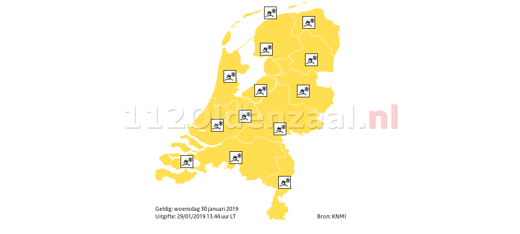 KNMI geeft CODE GEEL af; woensdag gladheid door sneeuwval