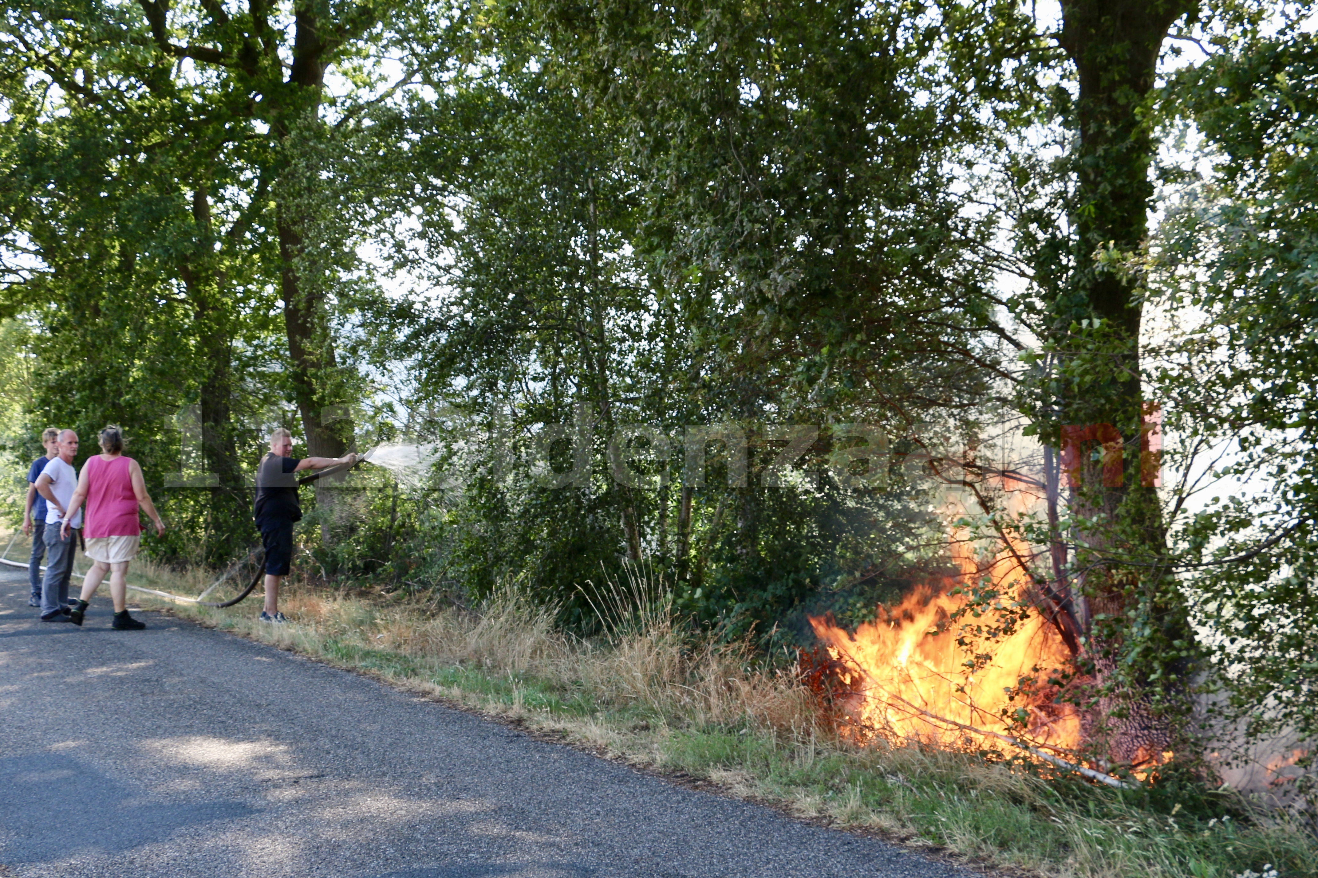 VIDEO: Brandweer Denekamp rukt uit voor bermbrand in Beuningen