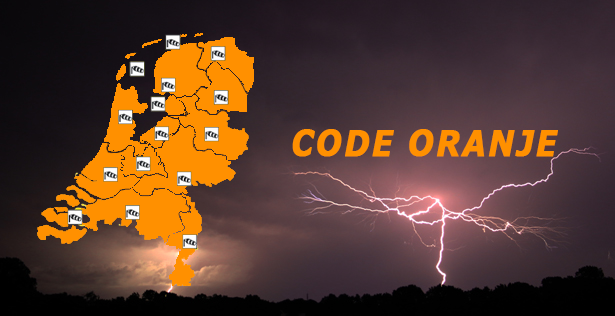 Code oranje: Zware onweersbuien met kans op zware windstoten en grote hagelstenen